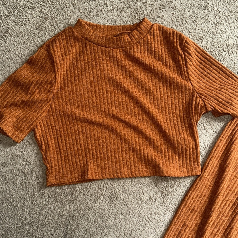 SHEIN Rust Ribbed Two-Piece Skirt Set - Picture 2 of 4
